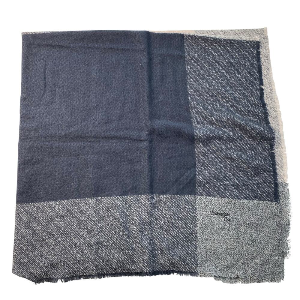 Vintage Courreges Wool Scarf Shawl‎ Wrap 60"x56" Large Rectangular Gray Cream